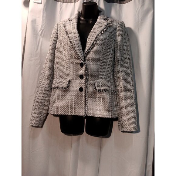 90s Y2k  KARL LAGERFELD Paris Black  Tweed  Lined Jacket  Blazer Clueless Preppy - Picture 1 of 13